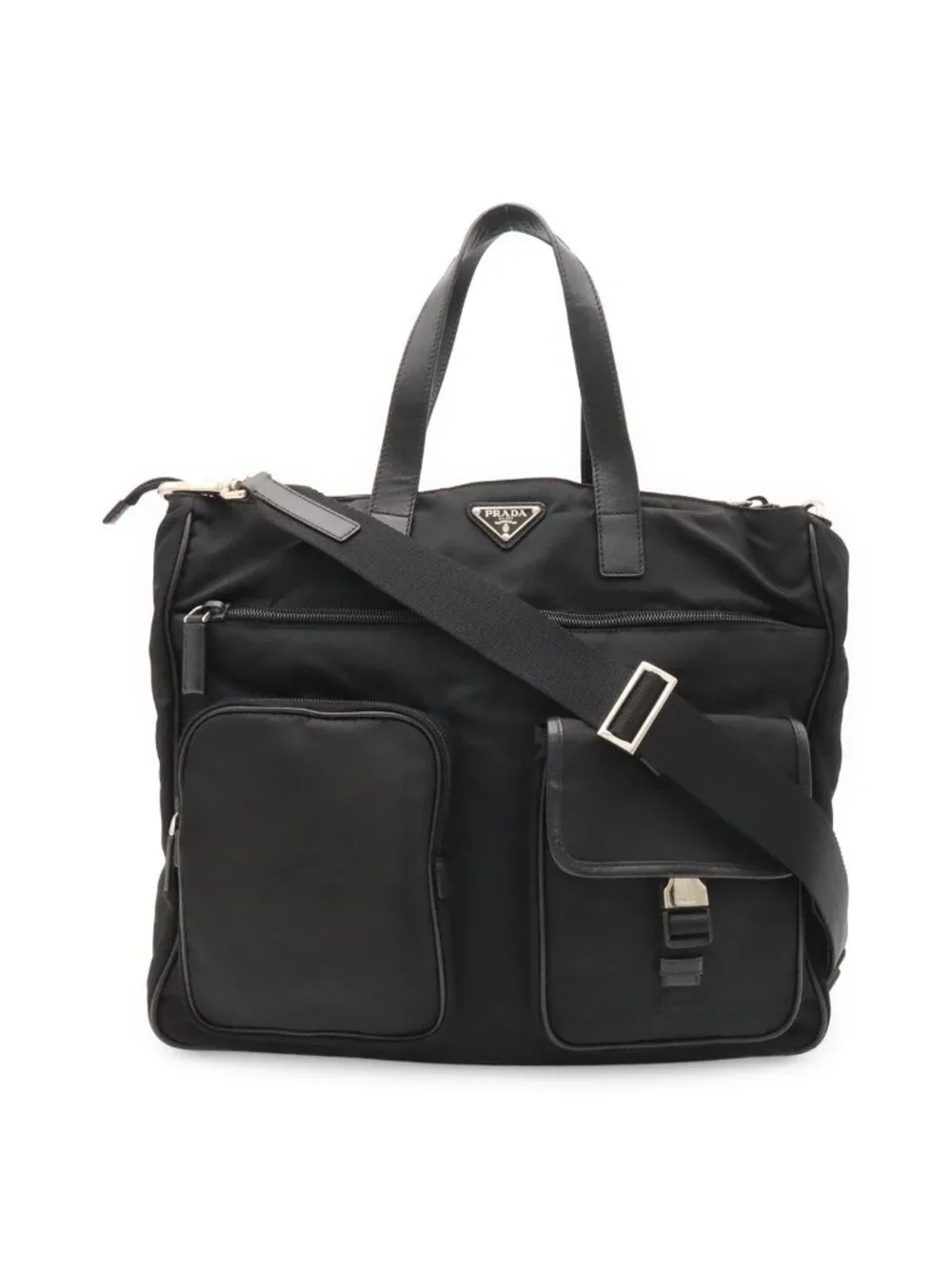 Prada Business Briefcase Tote 2-Way Shoulder Bag Crossbody Nylon Leather Nero